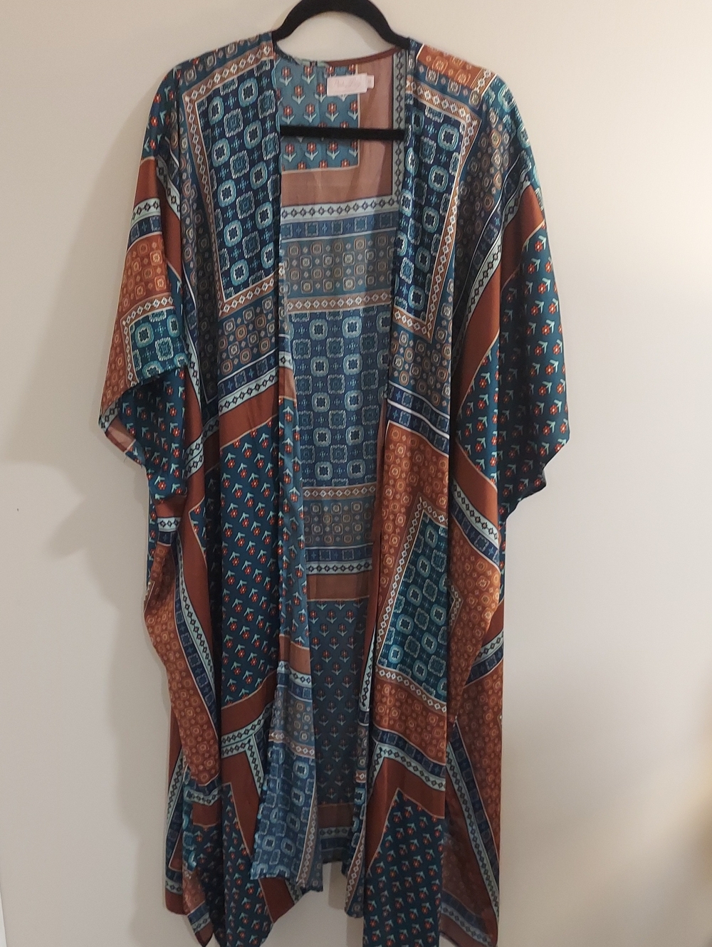 Pink Lily Women's Printed Kimono in Blue & Brown Size Medium